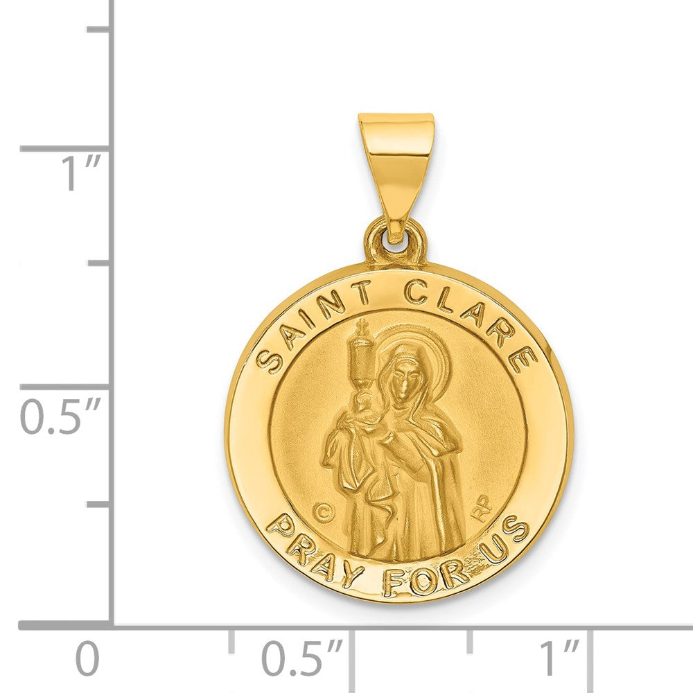 14k Yellow Gold 19 mm Polished/Satin St. Clare Hollow Medal Pendant (1.49 grams)