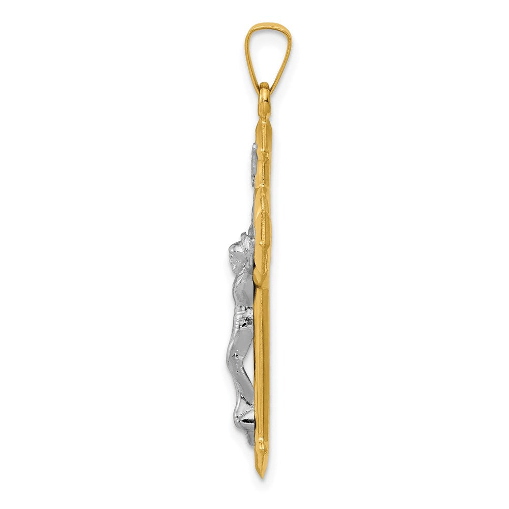 14k Yellow & Rhodium 19.5 mm St. Benedict Hollow Medal INRI Crucifix Pendant (0.93 grams)