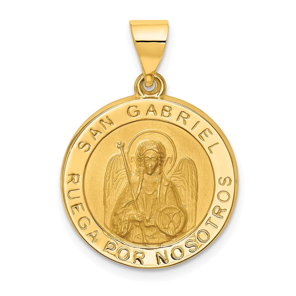 14k Yellow Gold 19 mm Polished/Satin Hollow Spanish St. Gabriel Medal Pendant (1.33 grams)