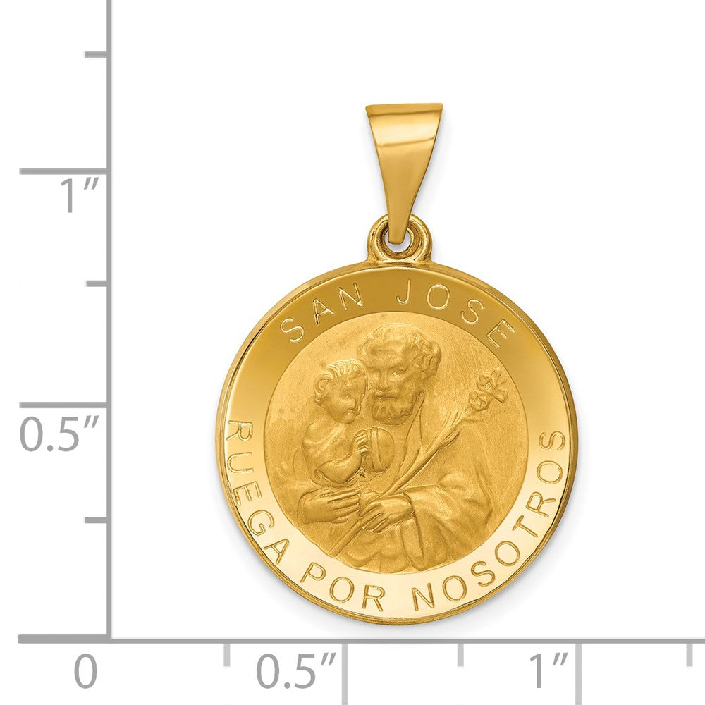14k Yellow Gold 18.7 mm Polished/Satin Hollow Spanish San Jose Medal Pendant (1.36 grams)