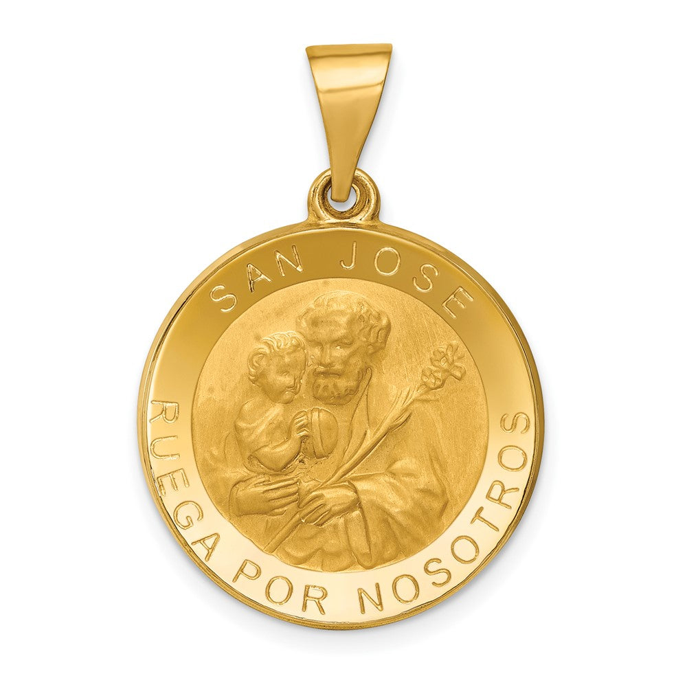 14k Yellow Gold 18.7 mm Polished/Satin Hollow Spanish San Jose Medal Pendant (1.36 grams)
