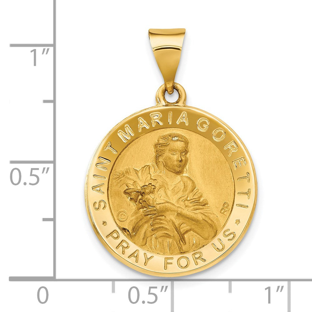 14k Yellow Gold 18.8 mm Polished / Satin St. Maria Goretti Hollow Medal Pendant (1.53 grams)
