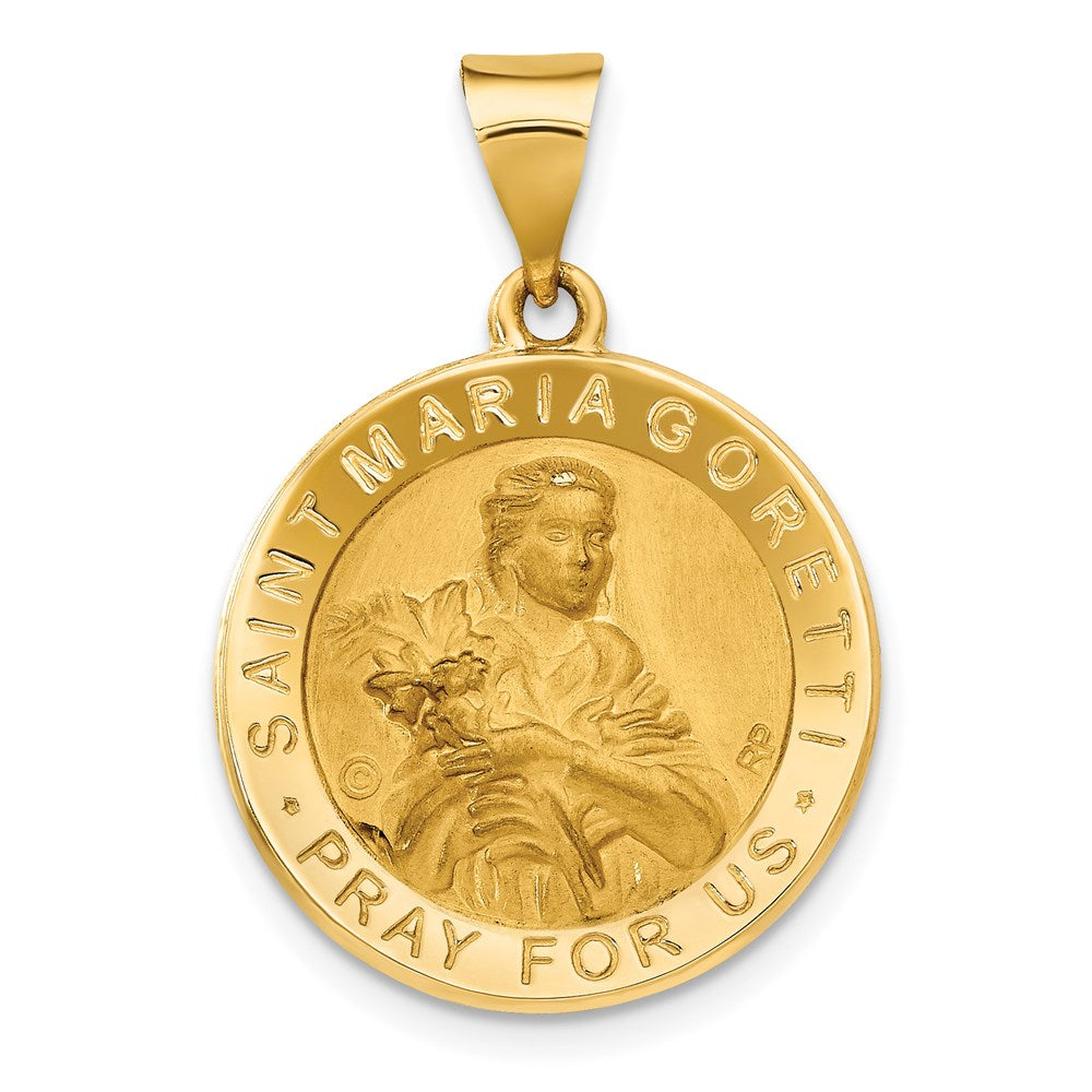 14k Yellow Gold 18.8 mm Polished / Satin St. Maria Goretti Hollow Medal Pendant (1.53 grams)