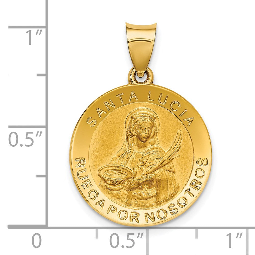 14k Yellow Gold 18.7 mm Polished / Satin Hollow Spanish St. Lucy Medal Pendant (1.44 grams)