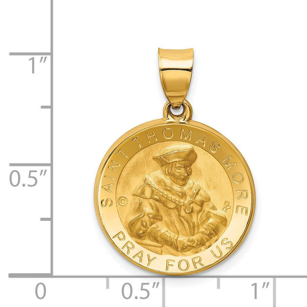 14k Yellow Gold 18.7 mm Polished / Satin St. Thomas More Hollow Medal Pendant (1.6 grams)