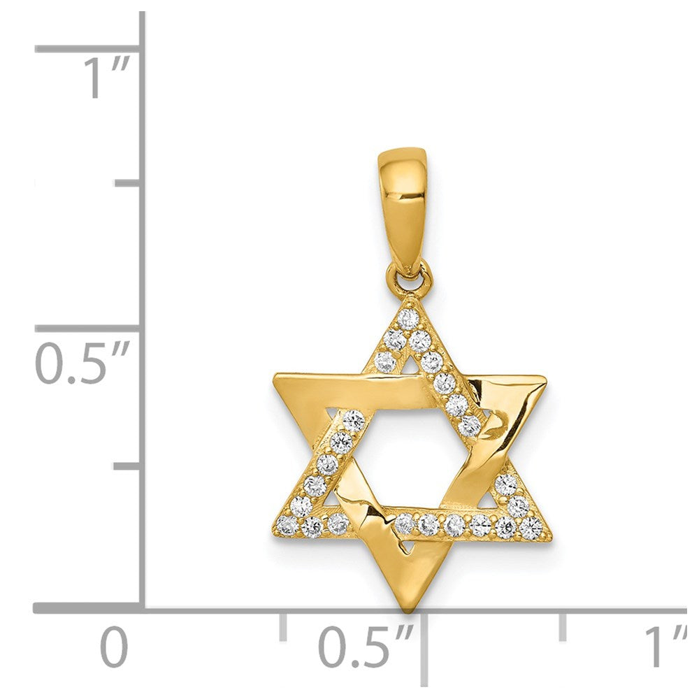 14k Yellow Gold Polished CZ Star of David Pendant (0.67 grams)