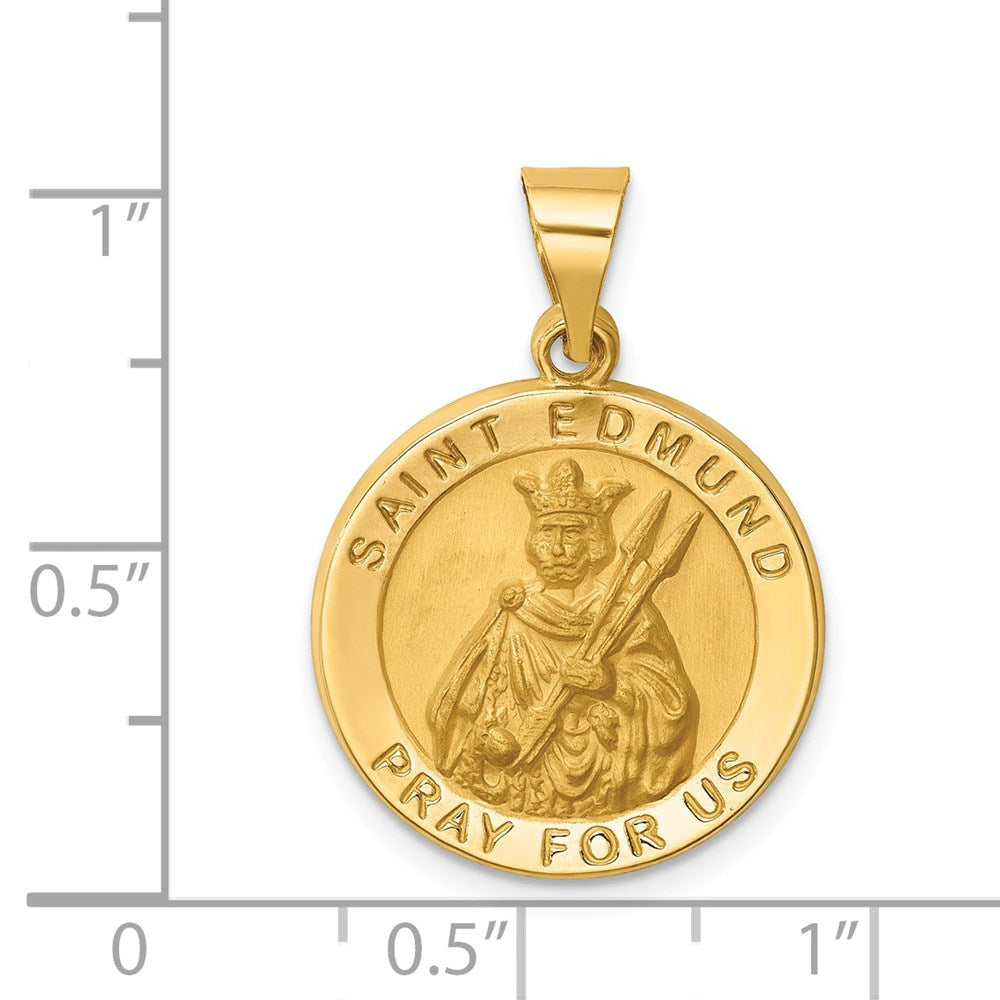 14k Yellow Gold 18.7 mm Hollow Polished/Satin Round St. Edmund Medal (1.44 grams)