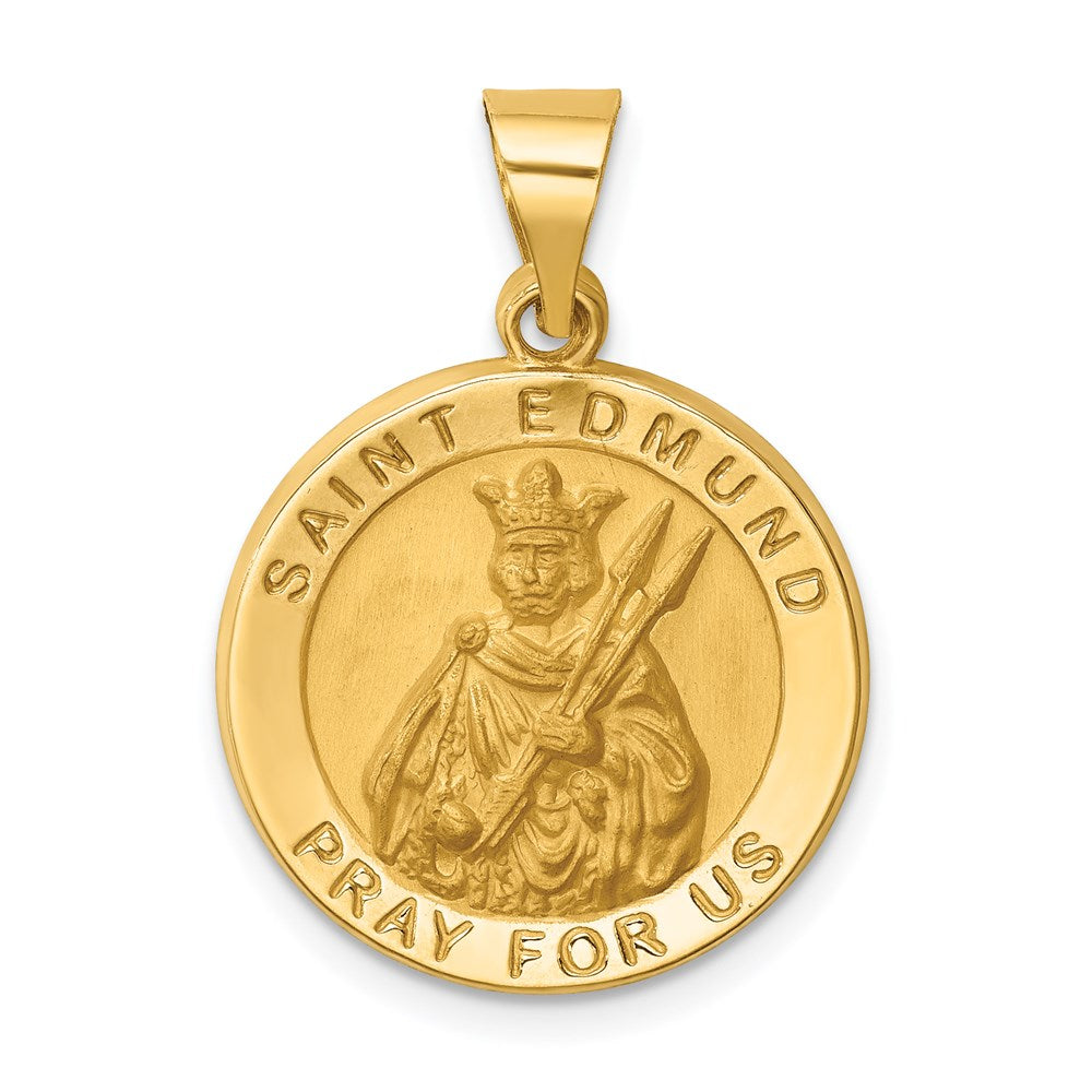 14k Yellow Gold 18.7 mm Hollow Polished/Satin Round St. Edmund Medal (1.44 grams)