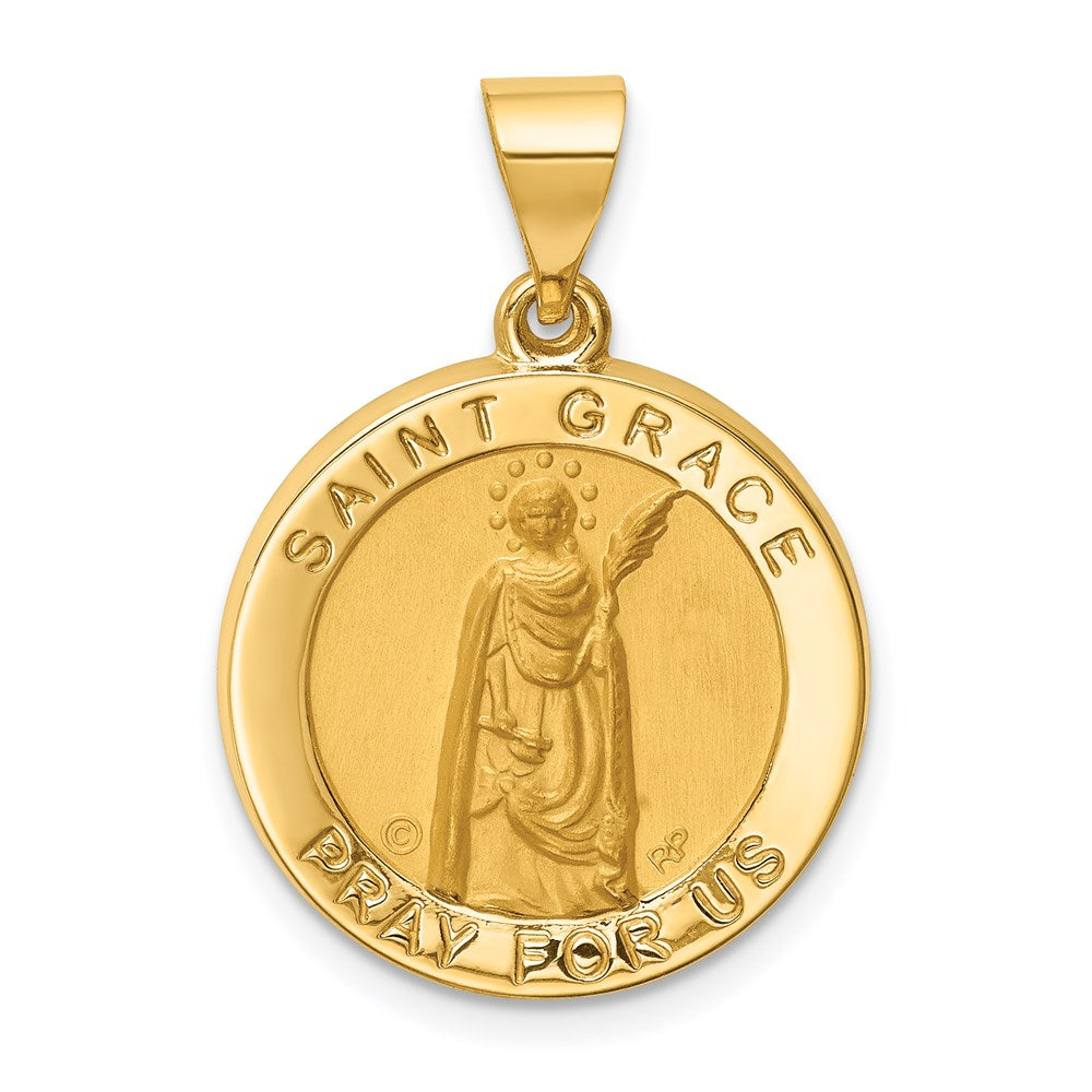 14k Yellow Gold 19 mm Hollow Polished/Satin Round St. Grace Medal