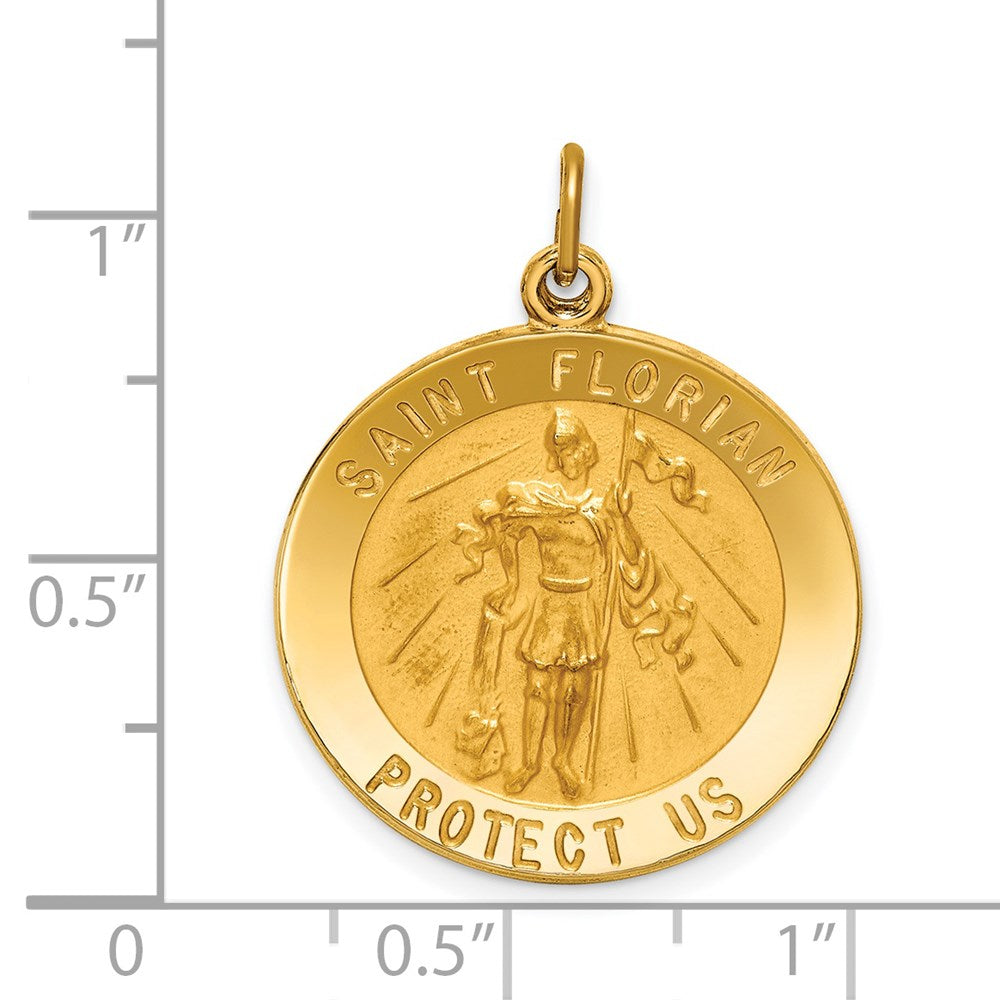 14k Yellow Gold 22.25 mm Solid Polished/Satin Round St. Florian Medal (3.43 grams)