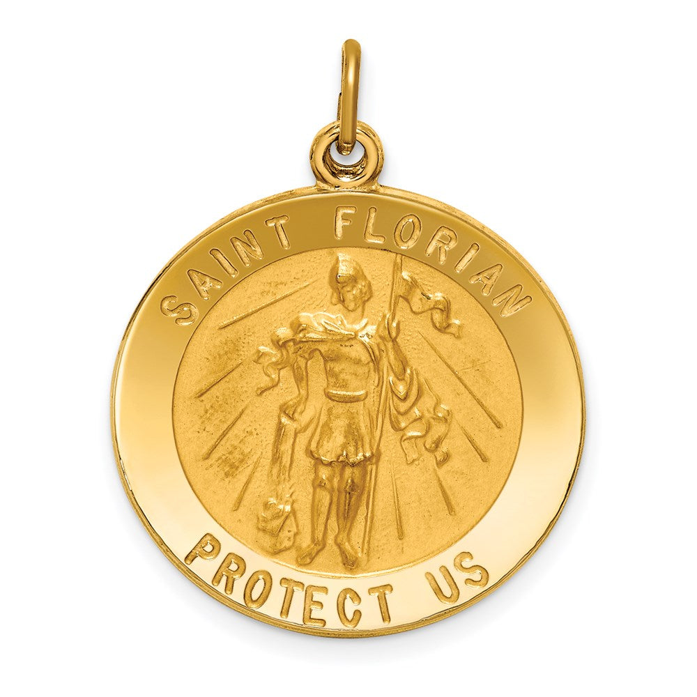 14k Yellow Gold 22.25 mm Solid Polished/Satin Round St. Florian Medal (3.43 grams)