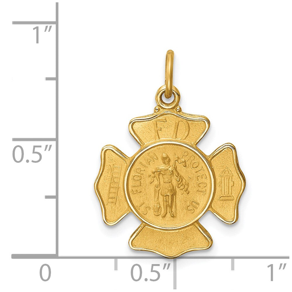 14k Yellow Gold 17 mm Solid Polished/Satin Small St. Florian Fire Dept. Badge Medal (1.36 grams)