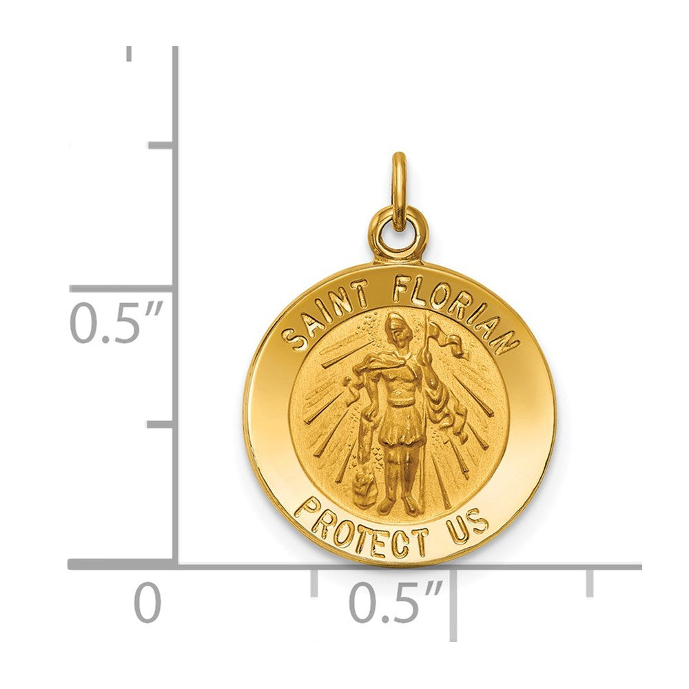 14k Yellow Gold 15 mm Solid Polished/Satin Small St. Florian Medal (1.21 grams)