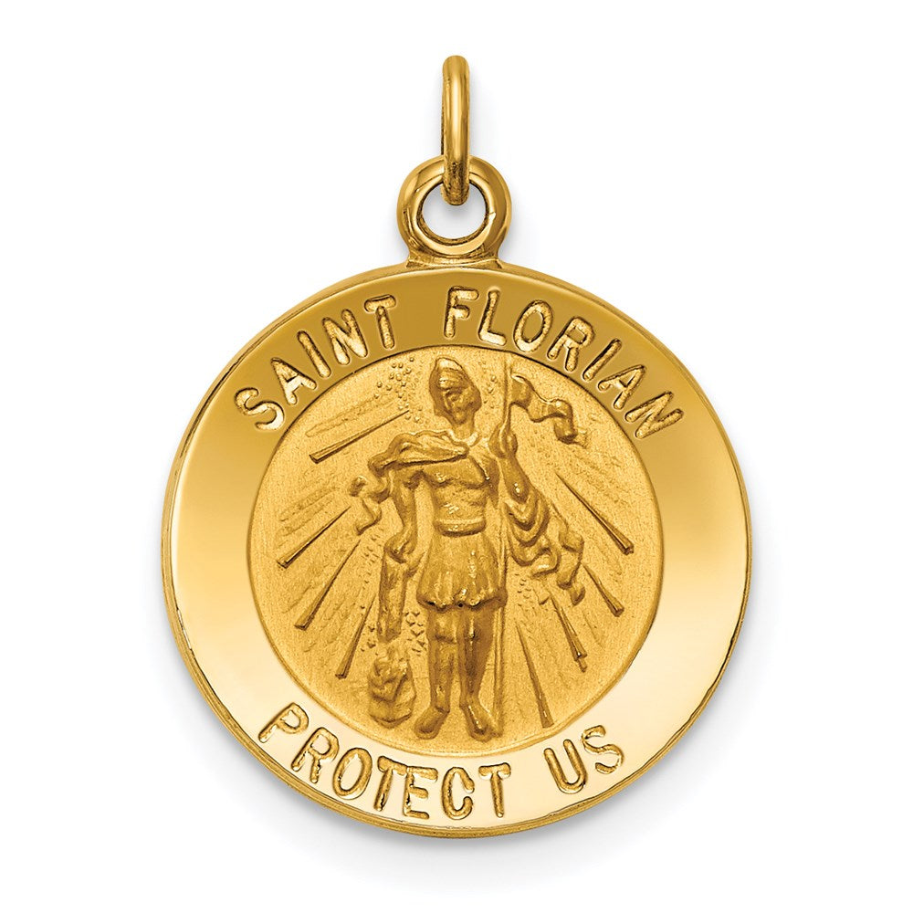 14k Yellow Gold 15 mm Solid Polished/Satin Small St. Florian Medal (1.21 grams)