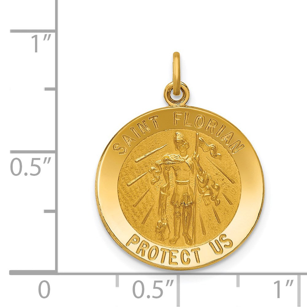 14k Yellow Gold 18 mm Solid Polished/Satin Medium St. Florian Medal (1.78 grams)