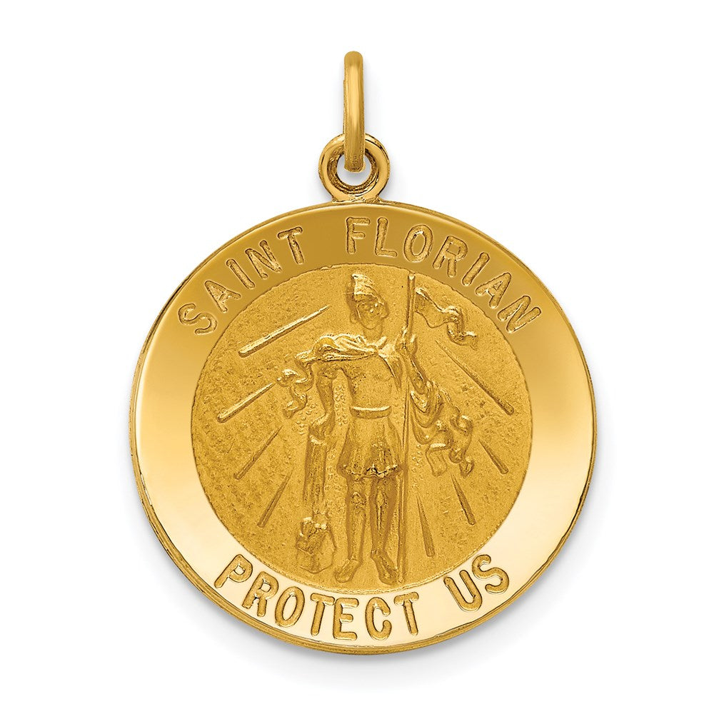 14k Yellow Gold 18 mm Solid Polished/Satin Medium St. Florian Medal (1.78 grams)