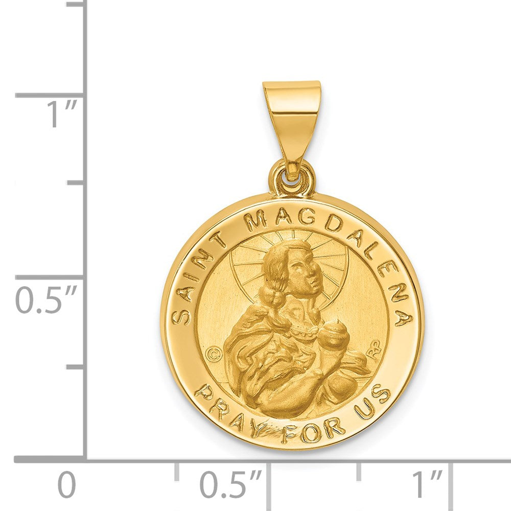 14k Yellow Gold 18.75 mm Hollow Polished/Satin Round St. Magdalena Medal (1.47 grams)