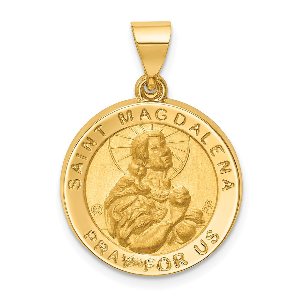 14k Yellow Gold 18.75 mm Hollow Polished/Satin Round St. Magdalena Medal (1.47 grams)
