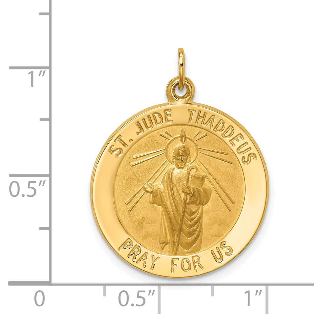 14k Yellow Gold 21.3 mm Solid Polished/Satin Medium Round St. Jude Thaddeus Medal (3.7 grams)