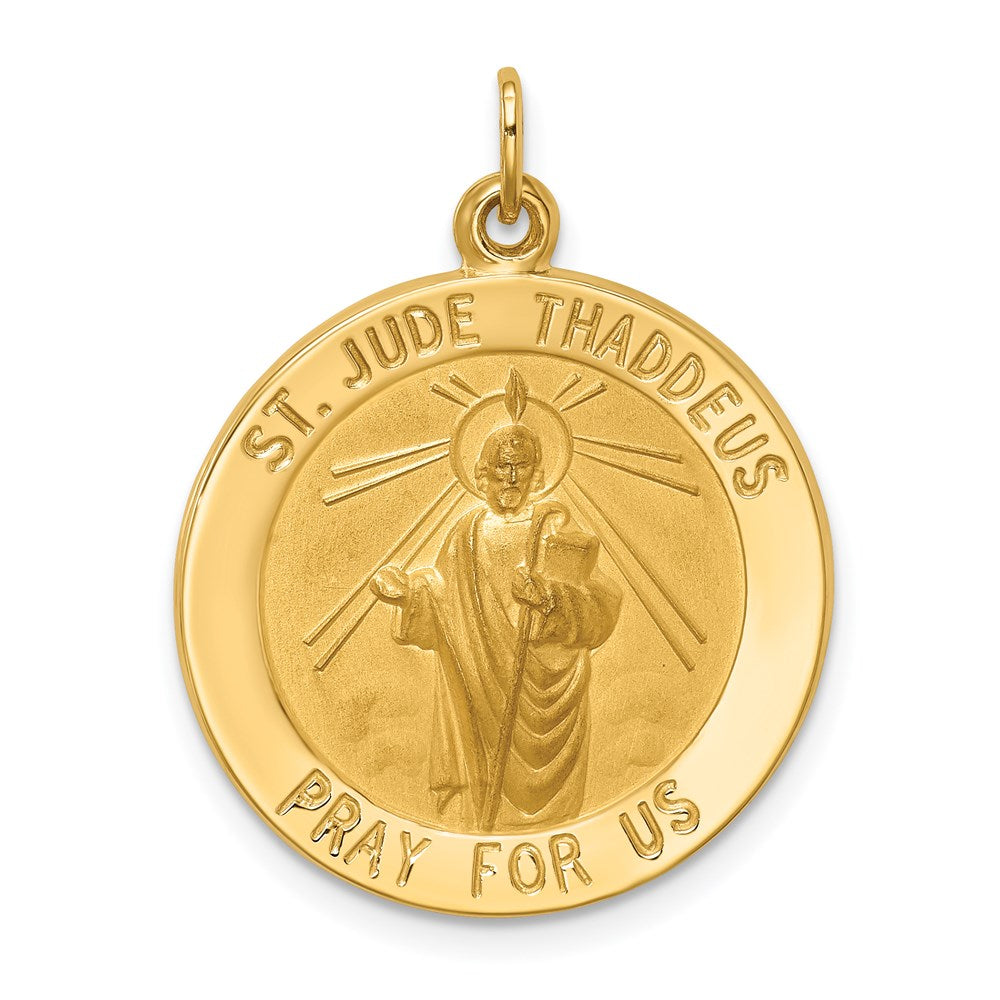 14k Yellow Gold 21.3 mm Solid Polished/Satin Medium Round St. Jude Thaddeus Medal (3.7 grams)