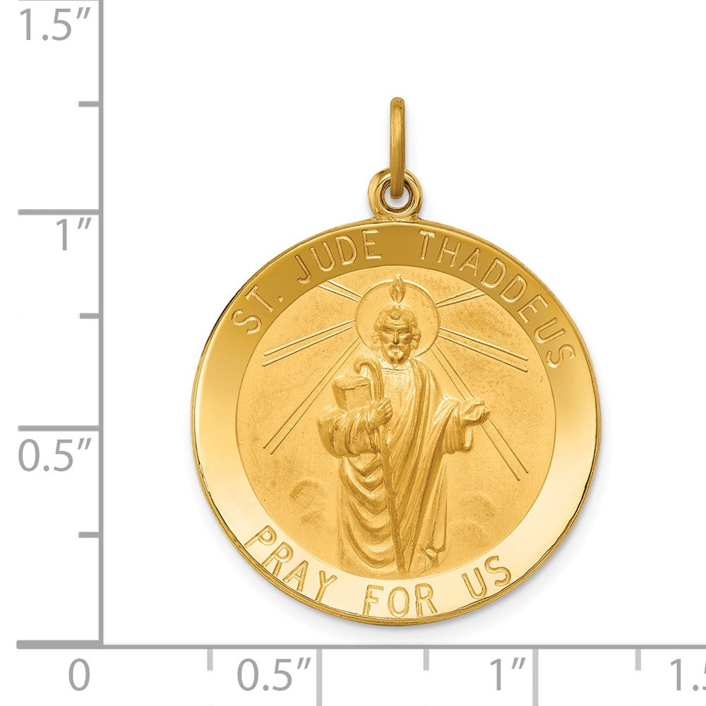 14k Yellow Gold 24.25 mm Solid Polished/Satin Large Round St. Jude Thaddeus Medal (5.89 grams)