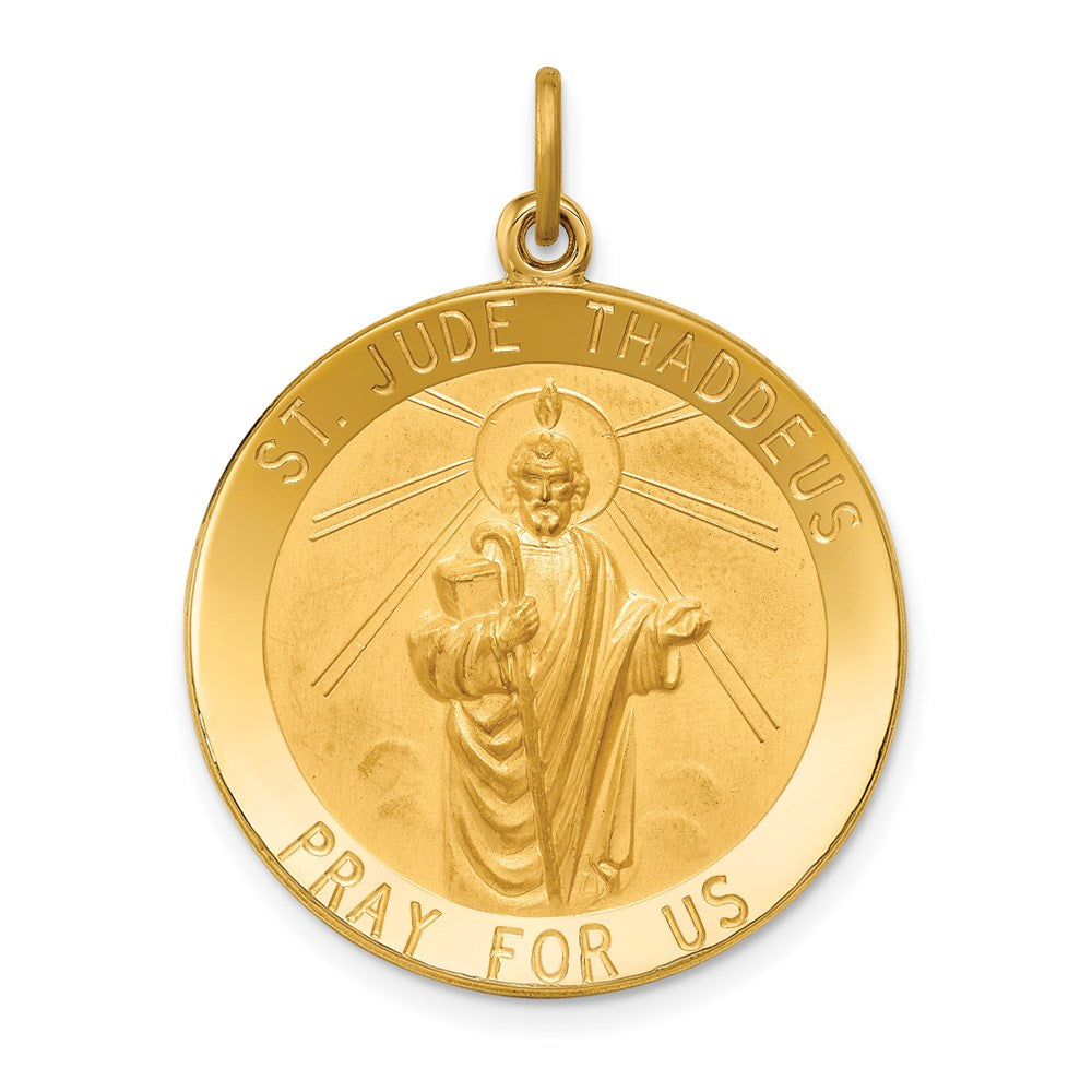 14k Yellow Gold 24.25 mm Solid Polished/Satin Large Round St. Jude Thaddeus Medal (5.89 grams)