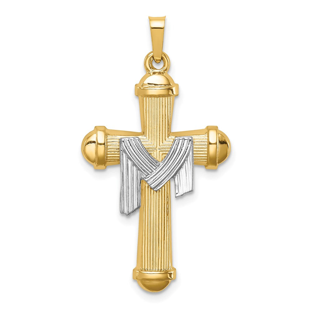 14k Two-tone 18 mm Hollow Polished Draped Cross (1.17 grams)