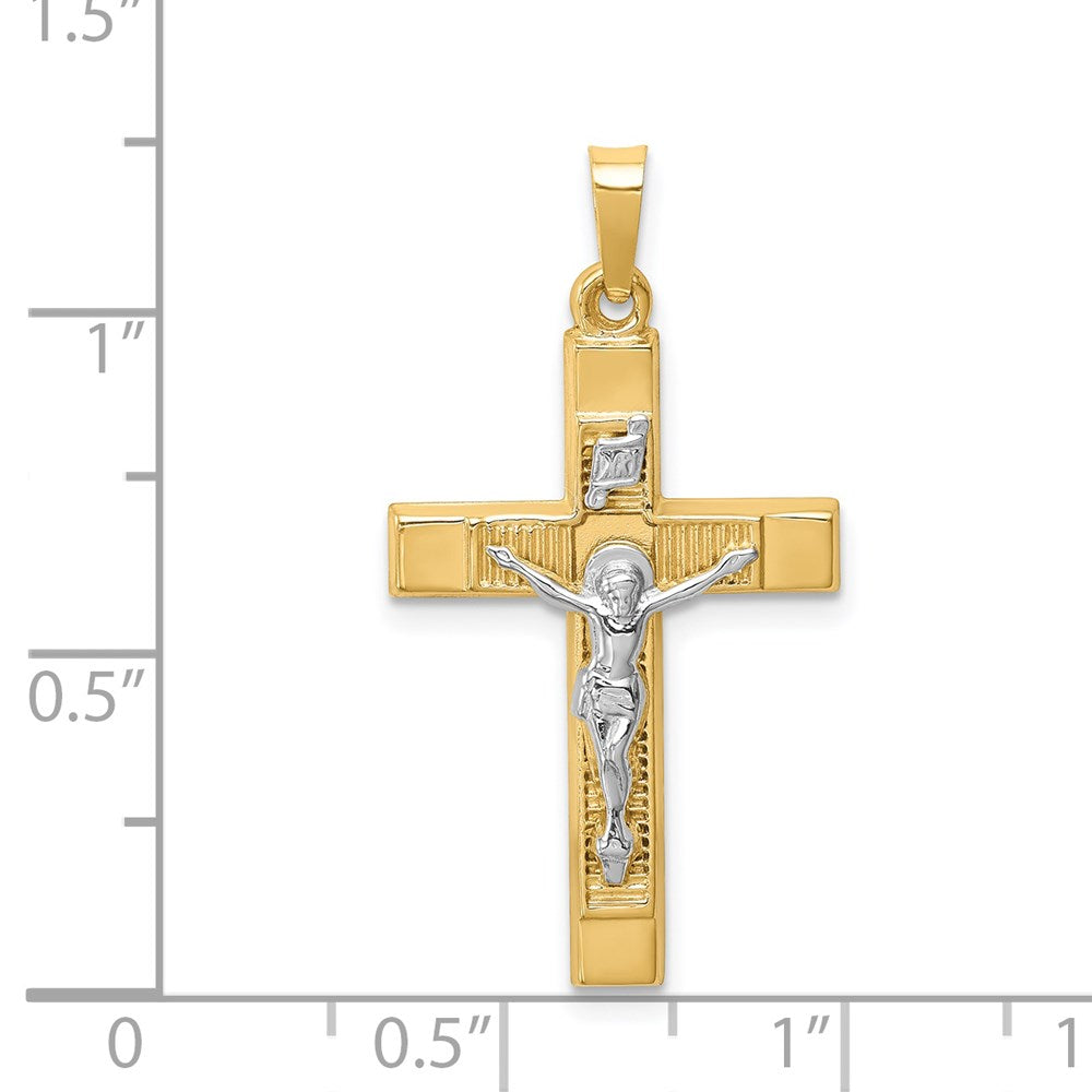 14k Two-tone 17 mm Hollow Polished Textured Latin Crucifix (0.91 grams)