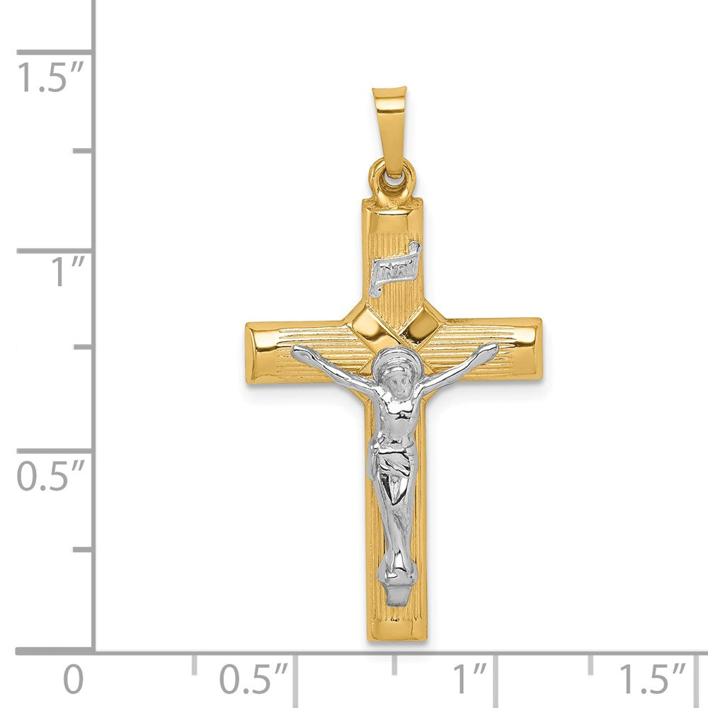 14k Two-tone 19 mm Hollow Polished Center X Crucifix (1.26 grams)