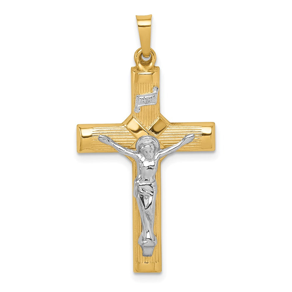 14k Two-tone 19 mm Hollow Polished Center X Crucifix (1.26 grams)