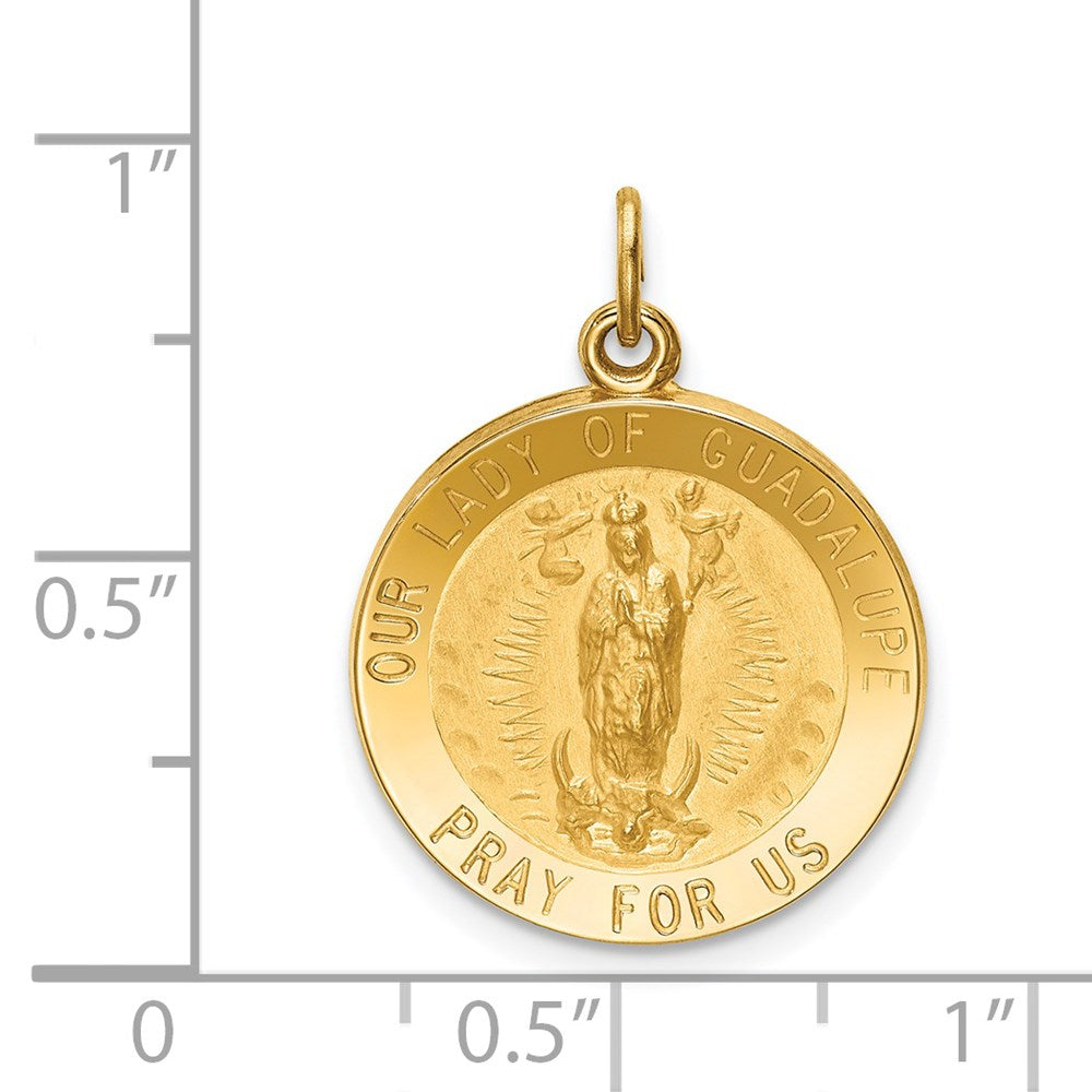 14k Yellow Gold 17.75 mm Solid Polished/Satin Round Our Lady of Guadalupe Medal (2.26 grams)