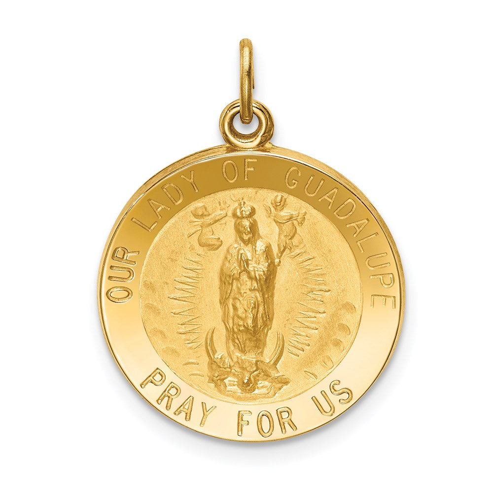 14k Yellow Gold 17.75 mm Solid Polished/Satin Round Our Lady of Guadalupe Medal (2.26 grams)