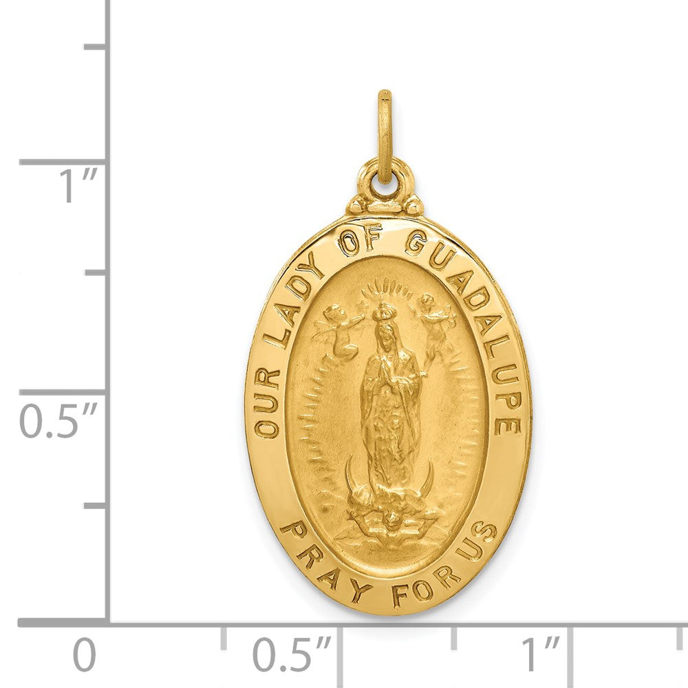 14k Yellow Gold 16 mm Solid Polished/Satin Oval Our Lady of Guadalupe Medal (2.57 grams)