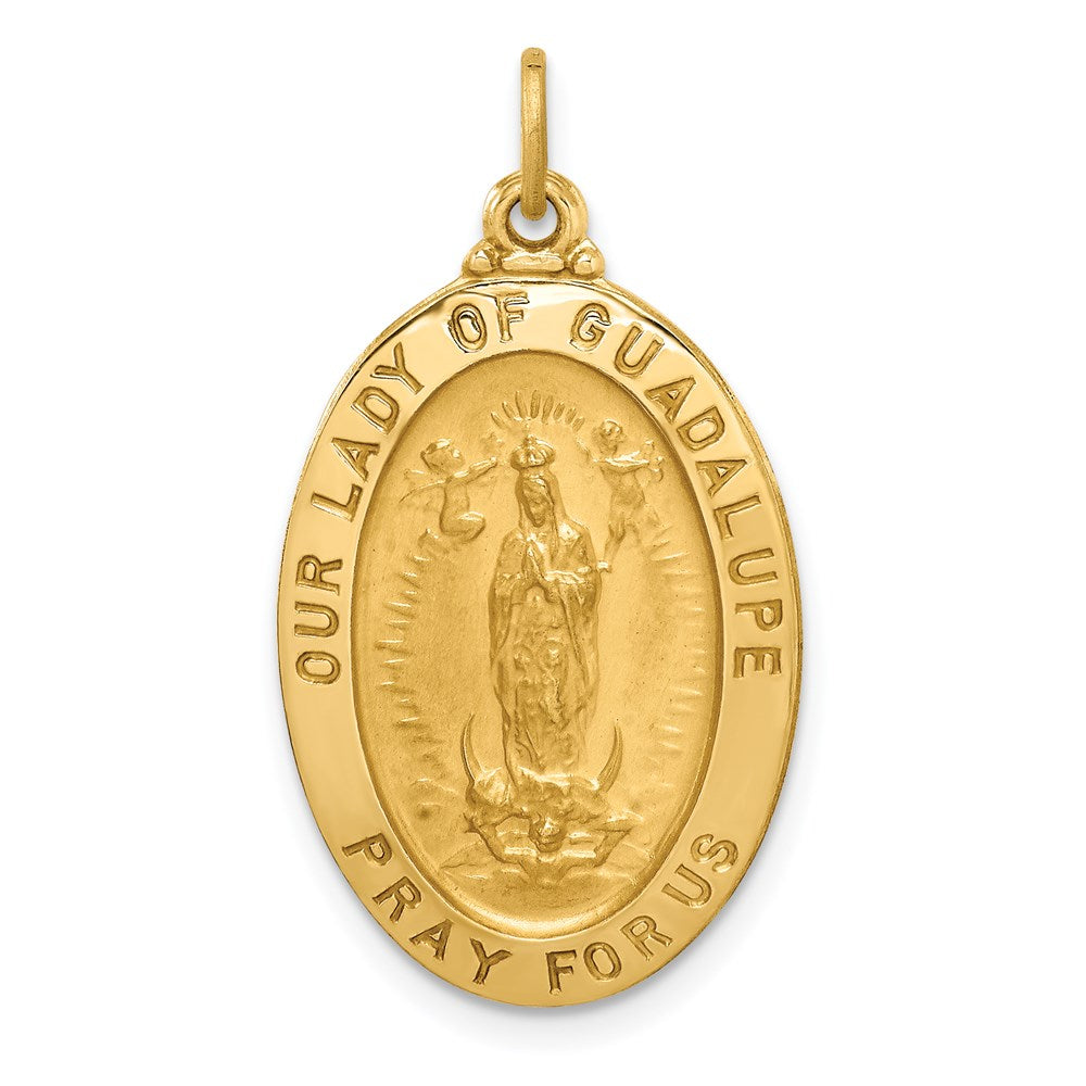14k Yellow Gold 16 mm Solid Polished/Satin Oval Our Lady of Guadalupe Medal (2.57 grams)