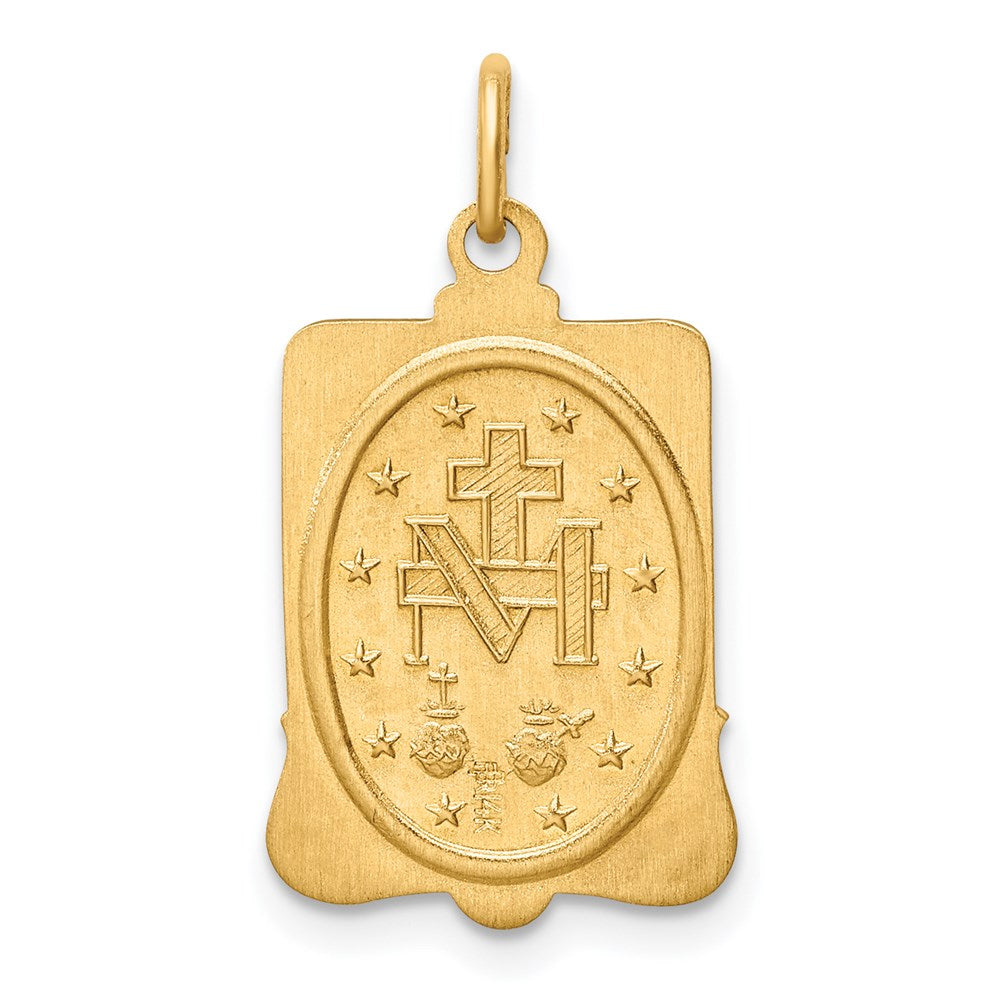 14k Yellow Gold 13.25 mm Solid Polished/Satin Rectangle Framed Miraculous Medal (1.68 grams)