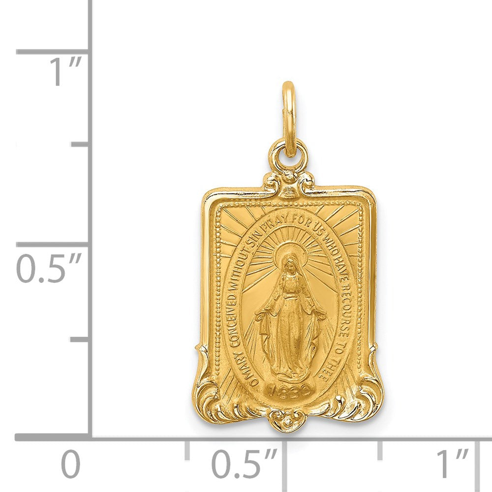 14k Yellow Gold 13.25 mm Solid Polished/Satin Rectangle Framed Miraculous Medal (1.68 grams)