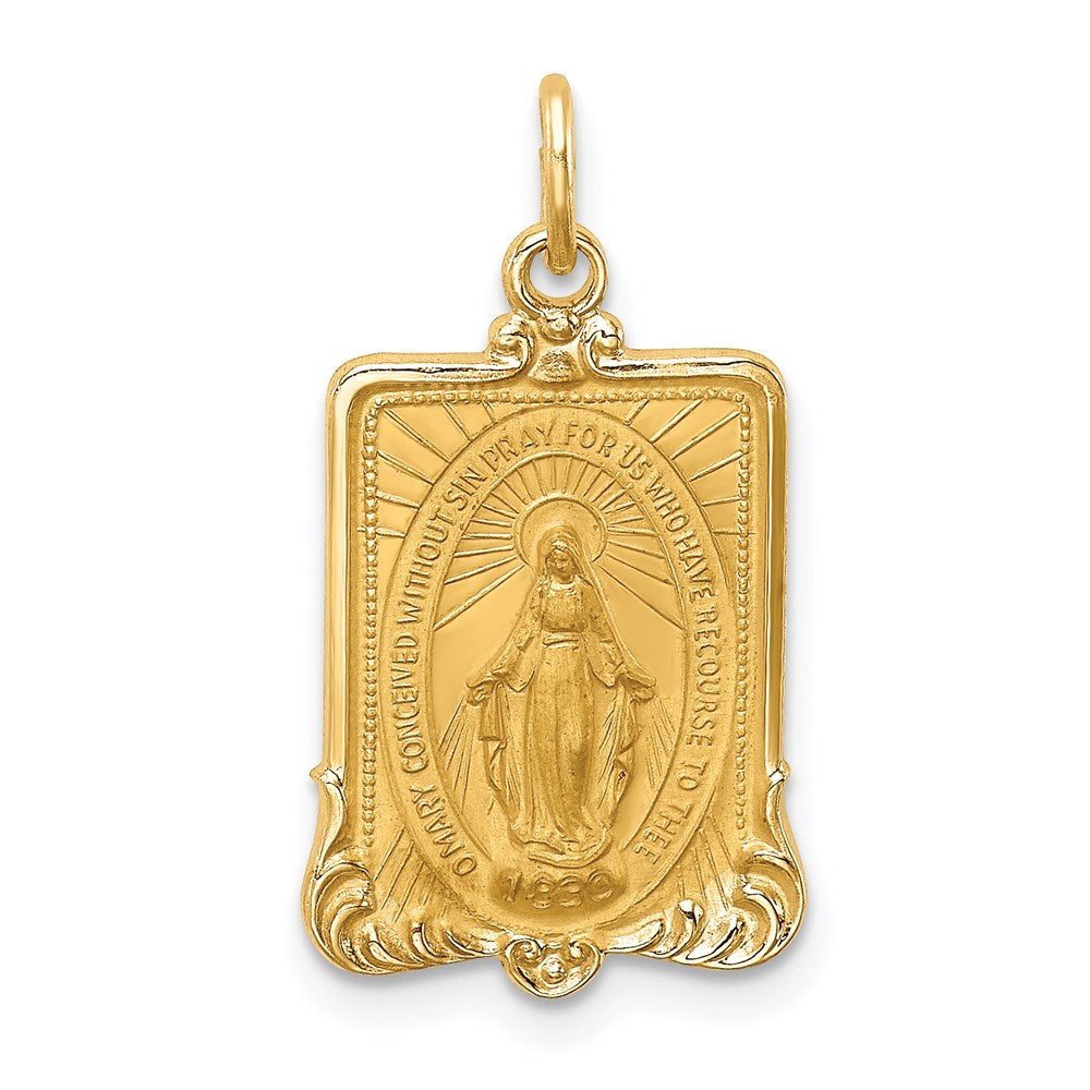 14k Yellow Gold 13.25 mm Solid Polished/Satin Rectangle Framed Miraculous Medal (1.68 grams)