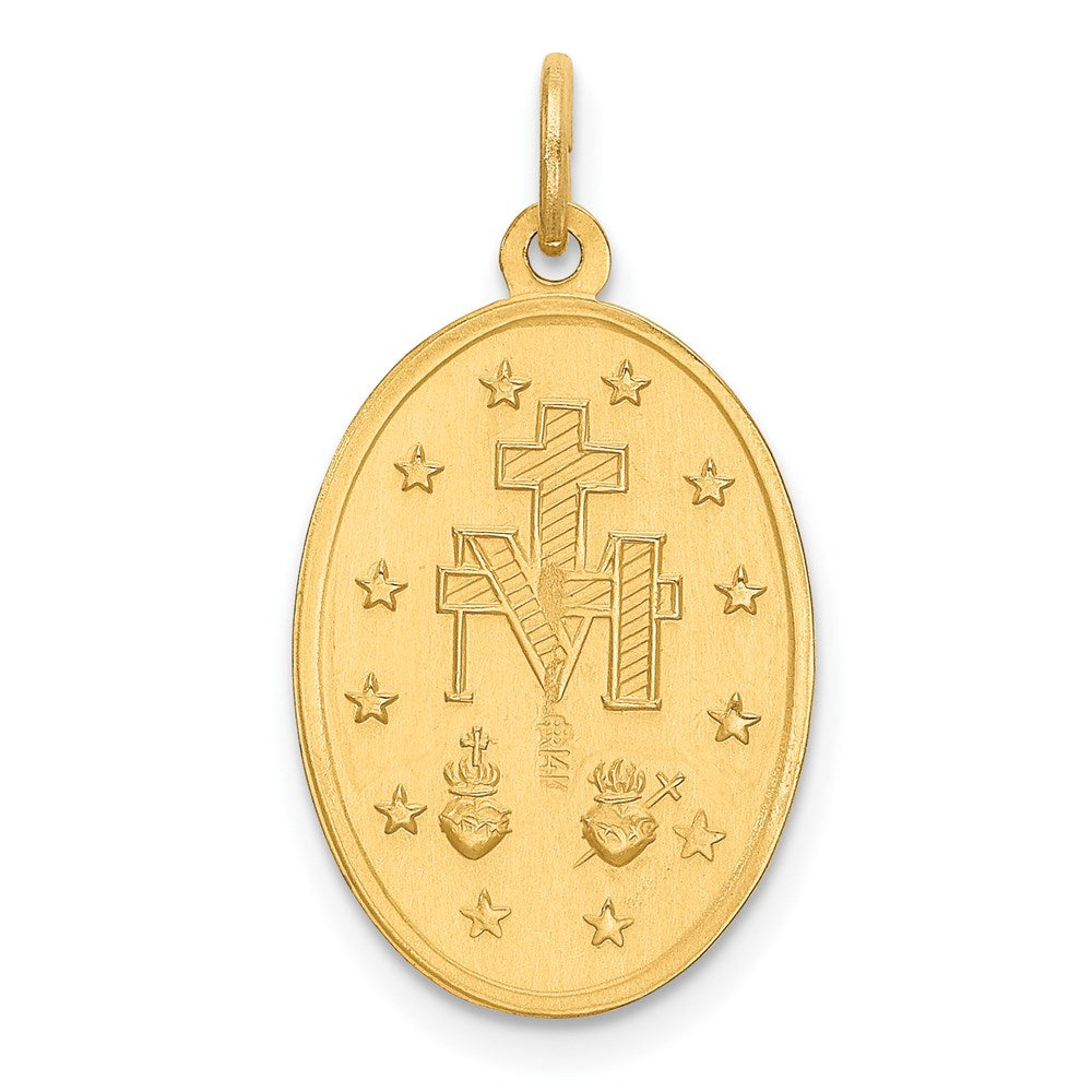 14k Yellow Gold 13.75 mm Solid Polished and Satin Oval Miraculous Medal (1.53 grams)