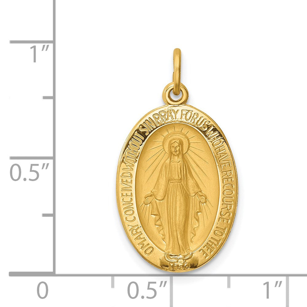 14k Yellow Gold 13.75 mm Solid Polished and Satin Oval Miraculous Medal (1.53 grams)
