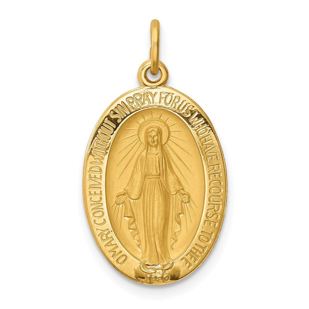 14k Yellow Gold 13.75 mm Solid Polished and Satin Oval Miraculous Medal (1.53 grams)