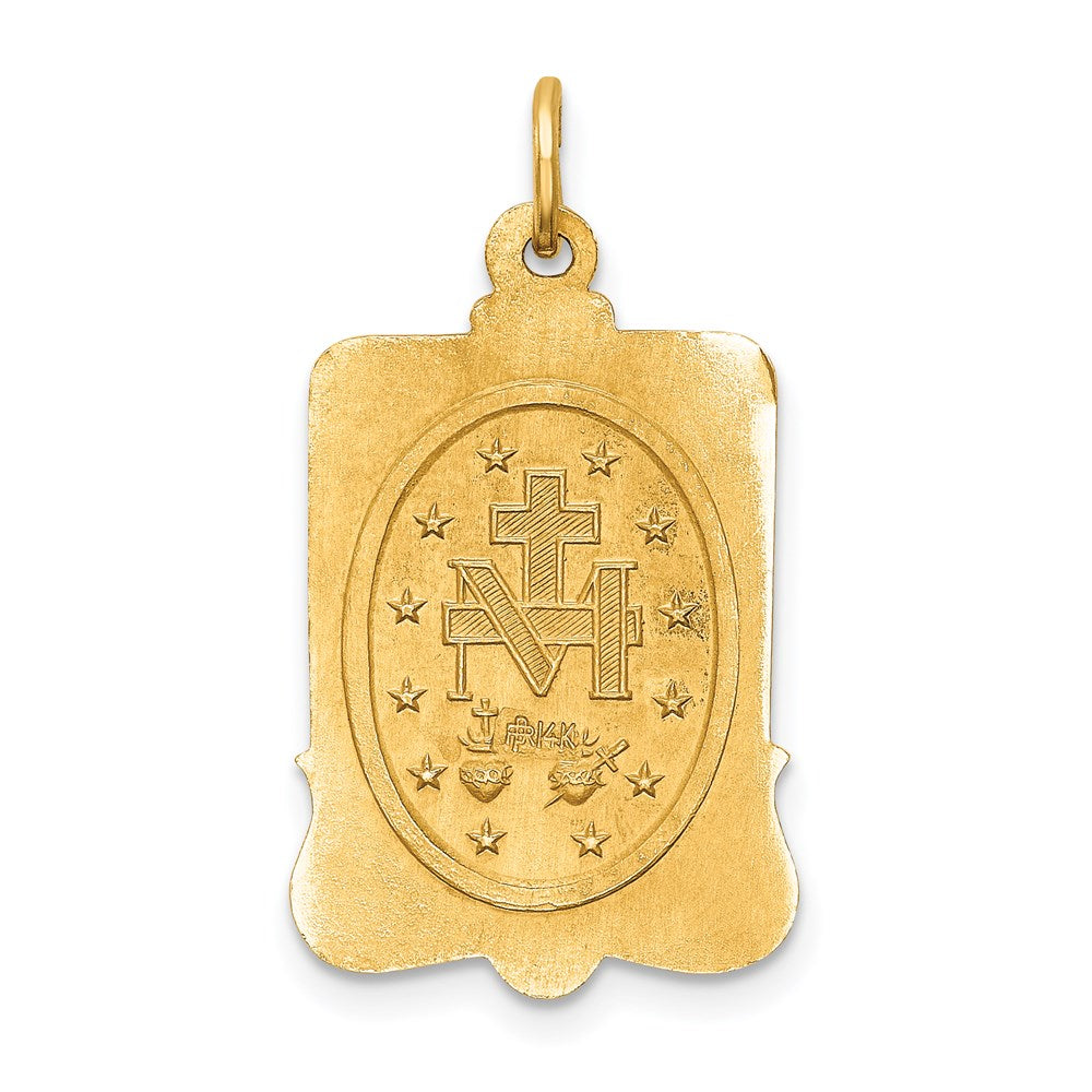 14k Yellow Gold 14.5 mm Solid Polished/Satin Large Rectangle Framed Miraculous Medal (2.56 grams)
