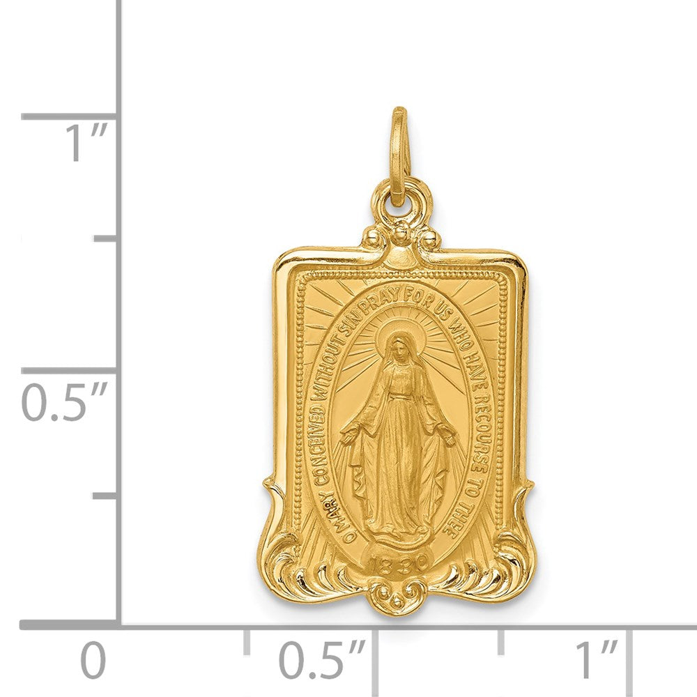 14k Yellow Gold 14.5 mm Solid Polished/Satin Large Rectangle Framed Miraculous Medal (2.56 grams)