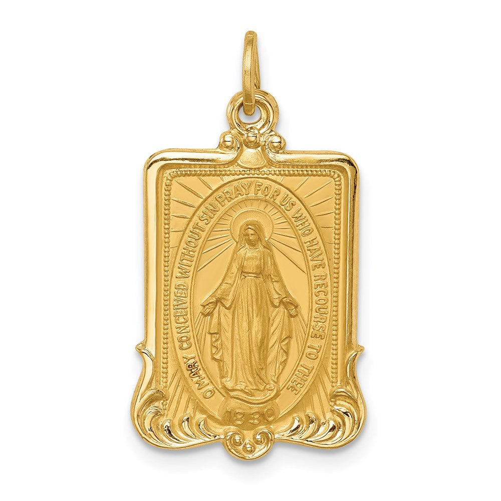 14k Yellow Gold 14.5 mm Solid Polished/Satin Large Rectangle Framed Miraculous Medal (2.56 grams)