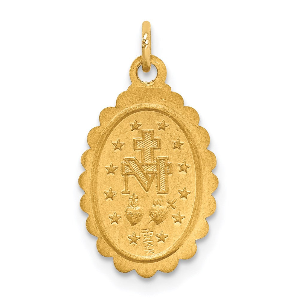 14k Yellow Gold 11 mm Solid Polished/Satin Small Oval Scalloped Miraculous Medal (0.89 grams)
