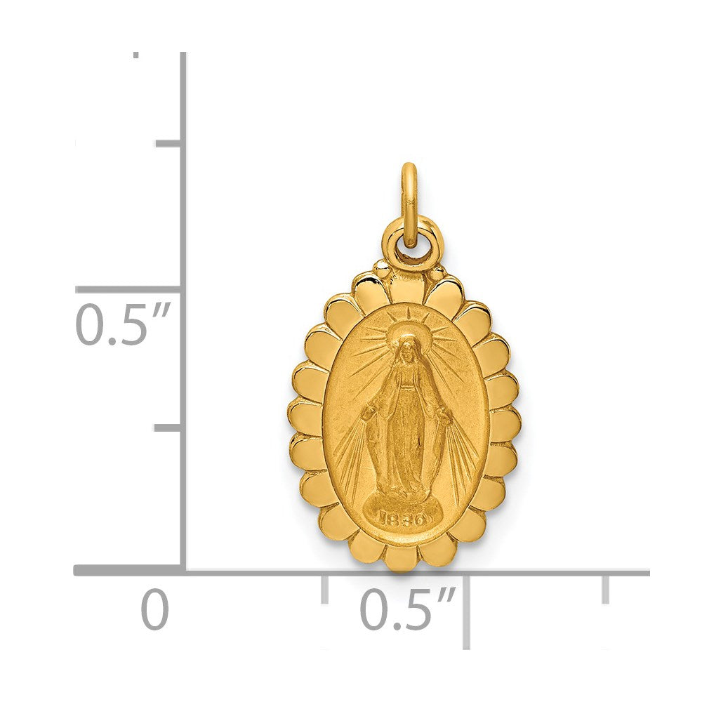 14k Yellow Gold 11 mm Solid Polished/Satin Small Oval Scalloped Miraculous Medal (0.89 grams)