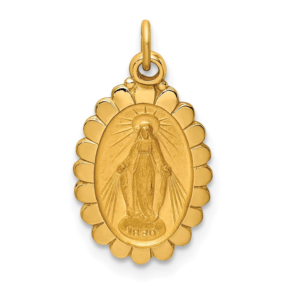 14k Yellow Gold 11 mm Solid Polished/Satin Small Oval Scalloped Miraculous Medal (0.89 grams)