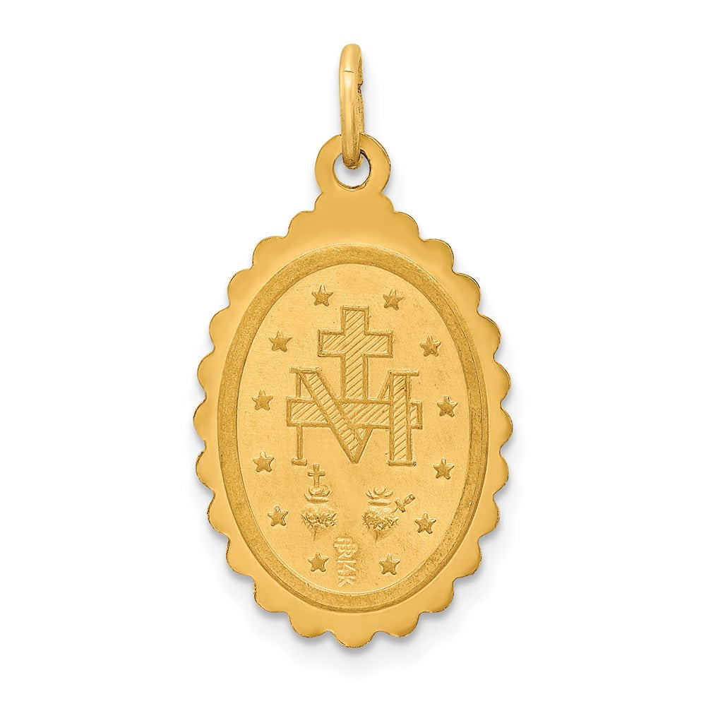14k Yellow Gold 14.25 mm Solid Polished/Satin Medium Oval Scalloped Miraculous Medal (1.7 grams)