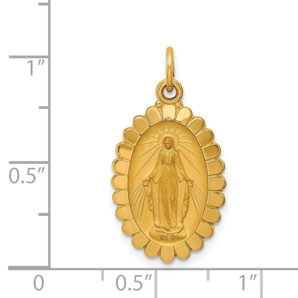 14k Yellow Gold 14.25 mm Solid Polished/Satin Medium Oval Scalloped Miraculous Medal (1.7 grams)
