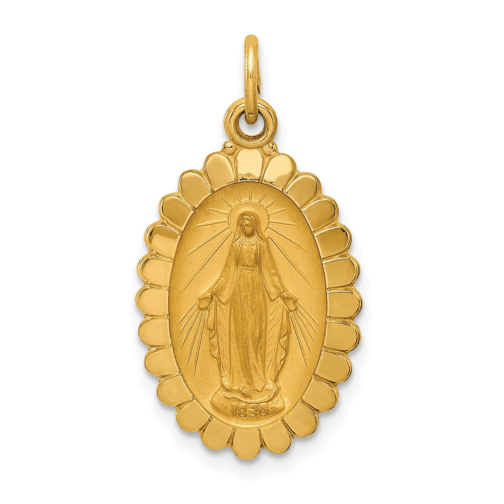 14k Yellow Gold 14.25 mm Solid Polished/Satin Medium Oval Scalloped Miraculous Medal (1.7 grams)