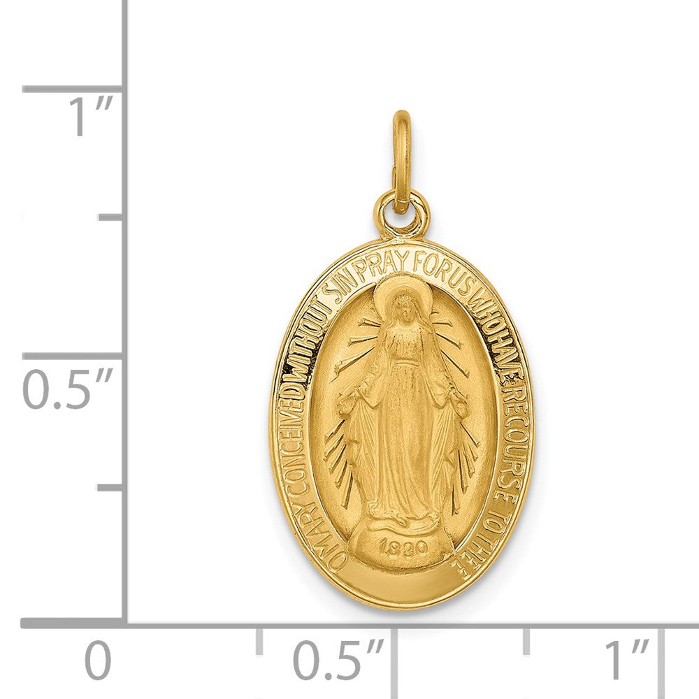 14k Yellow Gold 13 mm Solid Polished/Satin Oval Miraculous Medal (1.99 grams)